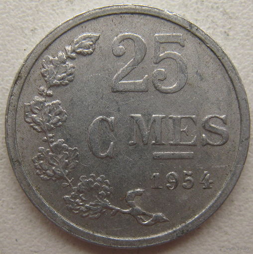 Люксембург 25 сантимов 1954 г.