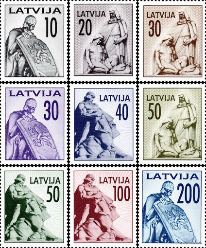 Фрагменты скульптурных памятников Риги Латвия 1992 год серия из 9 марок