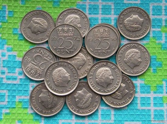 Нидерланды 25 центов, AU. Юлиана.