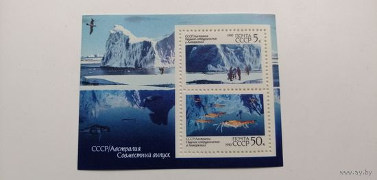 Блок СССР 1990. Научное сотрудничество в Антарктиде.
