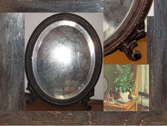 Зеркало антикварное 19в комодное старинное Раритет 19 век. Высота 51см.
