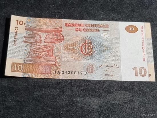 Конго 10 франков 2003 (UNC)