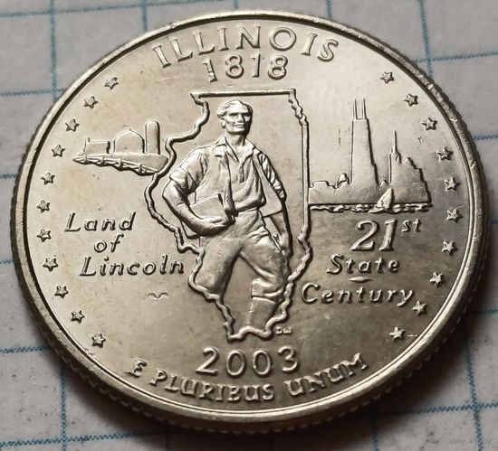 США 1/4 доллара, 2003 Квотер штата Иллинойс     P     ( 2-7-5 )