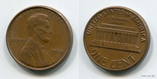 США. 1 цент (1969, буква D)