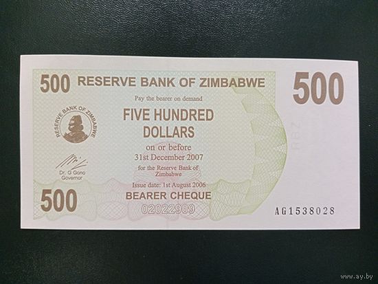 Зимбабве 500 долларов 2006 UNC