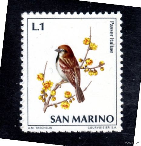 Сан-Марино.Ми-1003. Итальянский воробей. Серия: жизнь птиц. 1972.