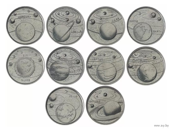 ТУРЦИЯ 1 Куруш 2020 год. Набор из 10 монет Планеты Солнечной системы