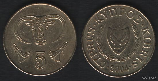 Кипр km55.3 5 центов 2004 год (5-контур, год большой) (f