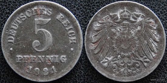 YS: Германия, 5 пфеннигов 1921F, KM# 19 (1)