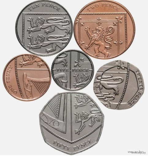 Набор 6 монет Великобритании "Щит королевского герба" Англия щит королевского герба