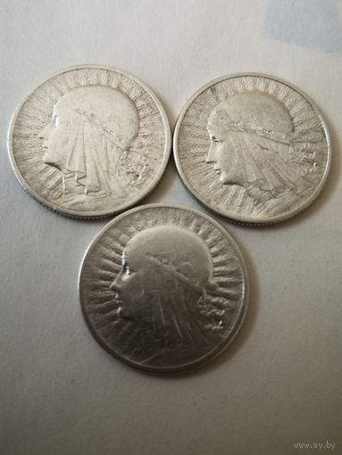 2 злотых 1932 г.1933 г. 1934 г.(серебро)  3 шт.