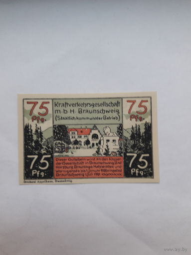 Нотгельды Германия Брауншвейг75 пф. 1921