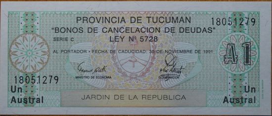 Аргентина провинция Тукуман 1 аустраль 1991
