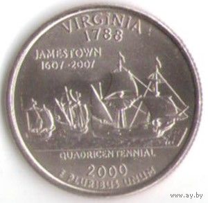 25 центов 2000 г. Вирджиния серия Штаты и Территории Двор D _UNC