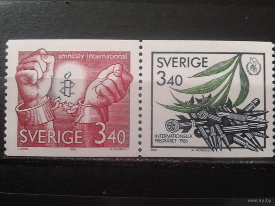 Швеция 1986 Межд. год мира** сцепка