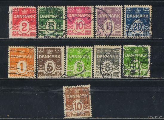 Дания 1905-30 Вып Корона Номинал с треугольниками ВЗ 1,2 Стандарт #43B,46,63-5,77,118-20,182,184