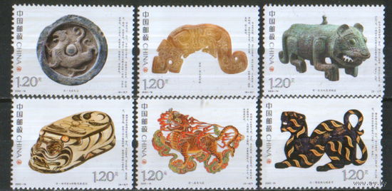 Полная серия из 6 марок 2022г. КНР "Артефакты династии Шан. Тигр" MNH