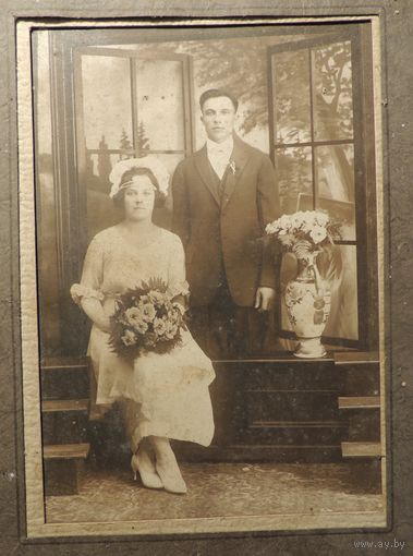 Фото-раскладушка "Свадебная пара", эмигранты из Зап. Бел., США, Детройт, 1920-1930-е гг.