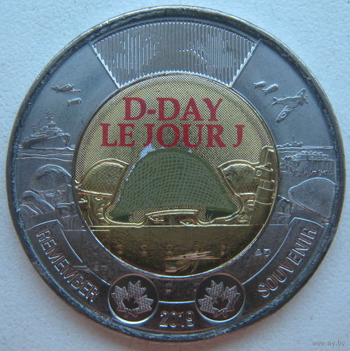 Канада 2 доллара 2019 г. 75 лет высадке союзников в Нормандии (цветная)