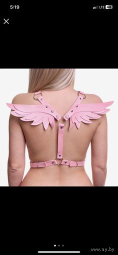 Портупея БДСМ Оки-Чпоки, с крыльями, на грудь, экокожа, размер OS, розовый