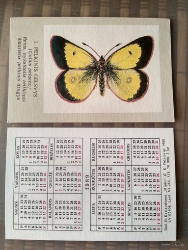 Карманный календарик. Серия Бабочки. Прибалтика. 1989 год
