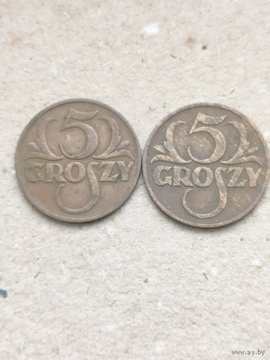 Польша 5 грош 1936 г. Хорошие!!!