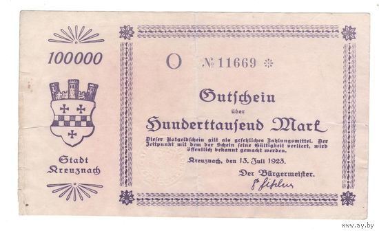Германия Грайфсвальд 100 000 марок 1923 года. Состояние VF