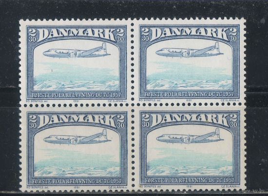 Дания 1981 Развитие авиации Дуглас DC7 Первый полярный полет Кварт #743