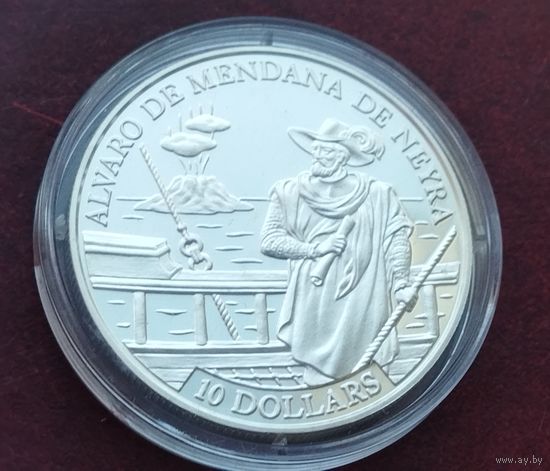 Серебро 0.925! Соломоновы Острова 10 долларов, 1991 450 лет со дня рождения Альваро Менданья де Нейра
