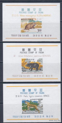 [1348] Корея Южная 1966. Фауна.Дикие животные. 3 БЛОКА. MLH