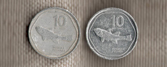 Филиппины 10 сентимо 1983/Филиппинские острова/Рыба/2шт/(ошибка PIGMAEA PIGMEA)(dic)