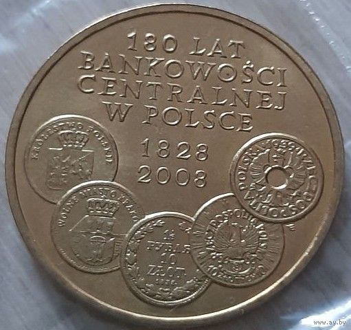 2 злотых 2009 Польша. 180 лет Центрального банка