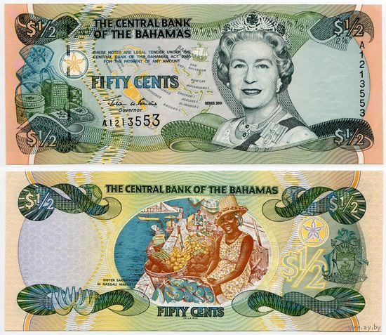 Багамы. 50 центов (образца 2001 года, P68, UNC)