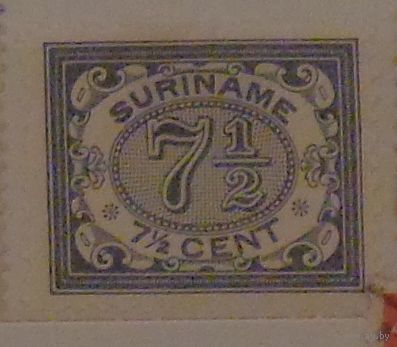 Номинал в поперечном овале на цветном фоне. Суринам. Дата выпуска: 1908