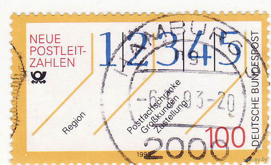 Диаграмма, объясняющая новые почтовые индексы 1993 год