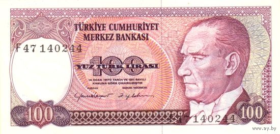 Турция 100 лир образца 1970 года UNC p194b