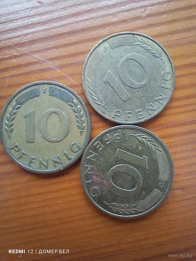 Германия 10 пфеннигов, 1990 J, 1950 J, 1994 J -91
