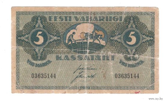 Эстония 5 марок 1919 года. Нечастая!
