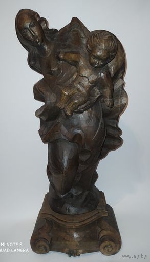 Скульптура ,статуэтка. Дева Мария с младенцем. 19 век. Дерево.