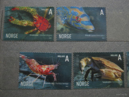 Марки - Норвегия фауна моря крабы креветки рыбы