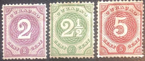 Кюрасао. Нидерландские Антильские острова. 1889 год. Mi:NL-CW 20, 21, 23. Чистые.
