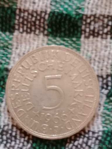 Германия 5 марок серебро 1966 J