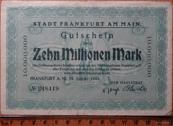 10 миллионов марок 1923г. Франкфурт