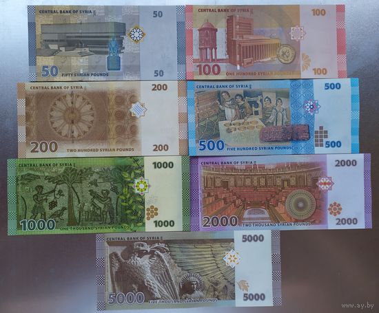 Полный набор банкнот Сирии 2009-2019 - UNC - 50,100,200,500,1000,2000,5000 фунтов