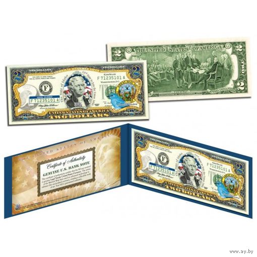 2 доллара штат IDAHO  -  43-ий штат США (цветные в футляре с цветным сертификатом)