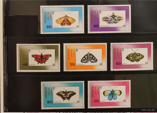 1990 Монголия Mi MN 2190-6 - Мотыльки Бабочки. - 7 марок MNH ** /  - фауна