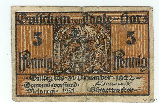 Германия, Нотгельд 5 пфеннигов 1921 год.