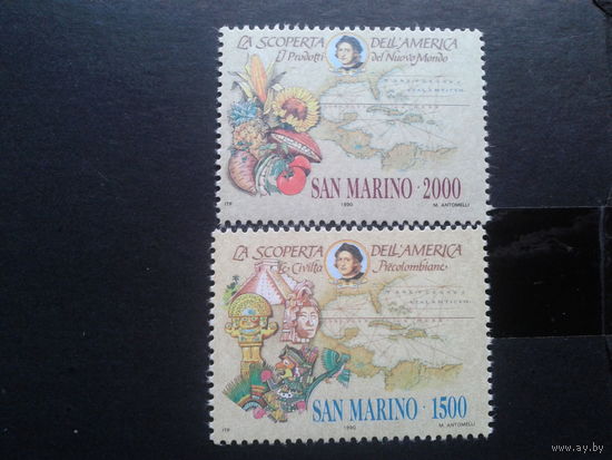 Сан-Марино 1990 500 лет открытия Америки, Х. Колумб полная серия Mi-4,5 евро