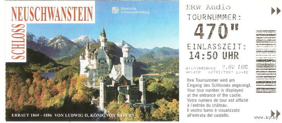 Входной билет в замок Нойшванштайн, (Германия, 2007 г.)