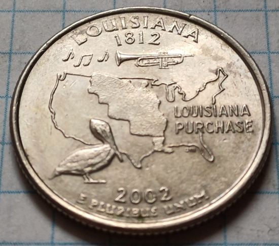 США 1/4 доллара, 2002 Квотер штата Луизиана     P     ( 1-8-5 )